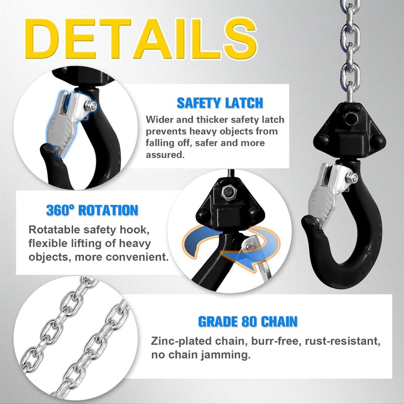 FITHOIST Heavy-Duty Manual Lever Chain Hoist Come Along 1/2 Ton 1100LBS 10FT Lift, Enhanced Pawl Brake Industrial G80 Alloy Steel w/ 360° Hooks for Construction Logging Garage Warehouse, Blue - Image 5